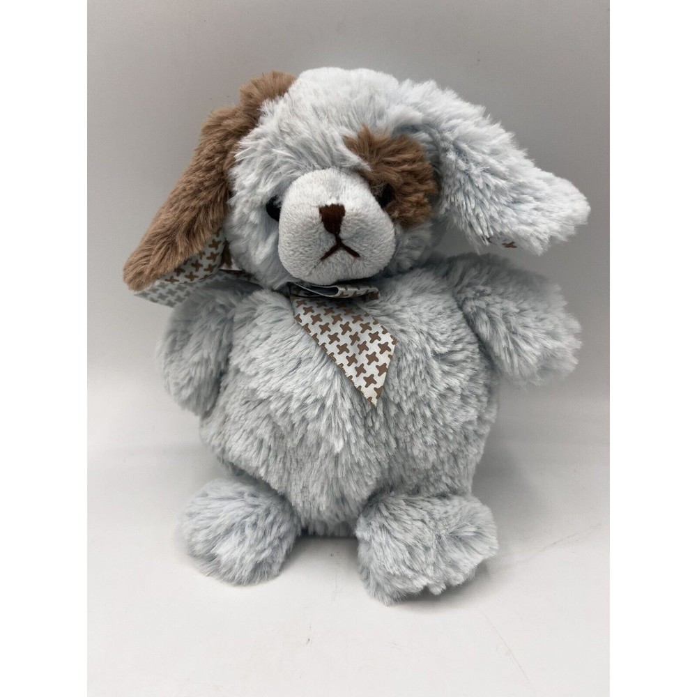 Bearington Baby Collection Puppy Dog Plush Blue Brown Very Soft bean Toy 7" bow